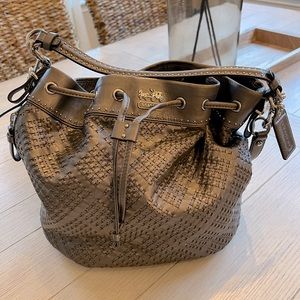 COACH Madison Marielle Woven Drawstring Bag in Pewter